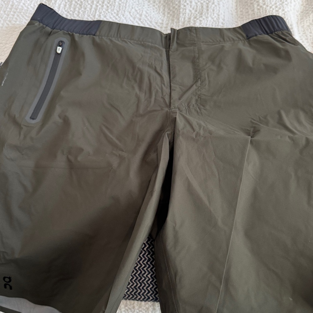 On Running Olive Green Waterproof Athletic Shorts